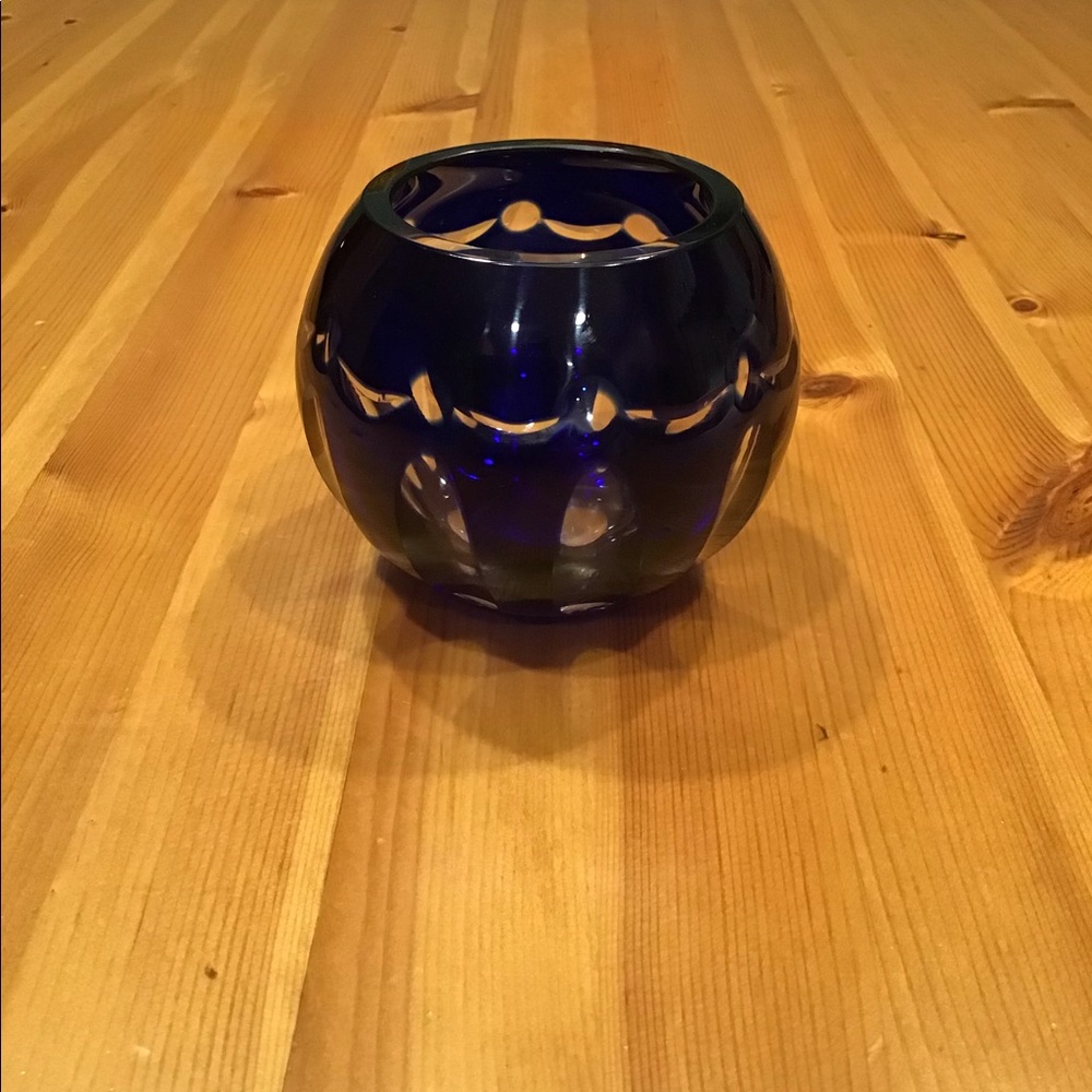 VINTAGE COBALT BOHEMIAN CUT GLASS CANDLEHOLDER - Picture 5 of 12